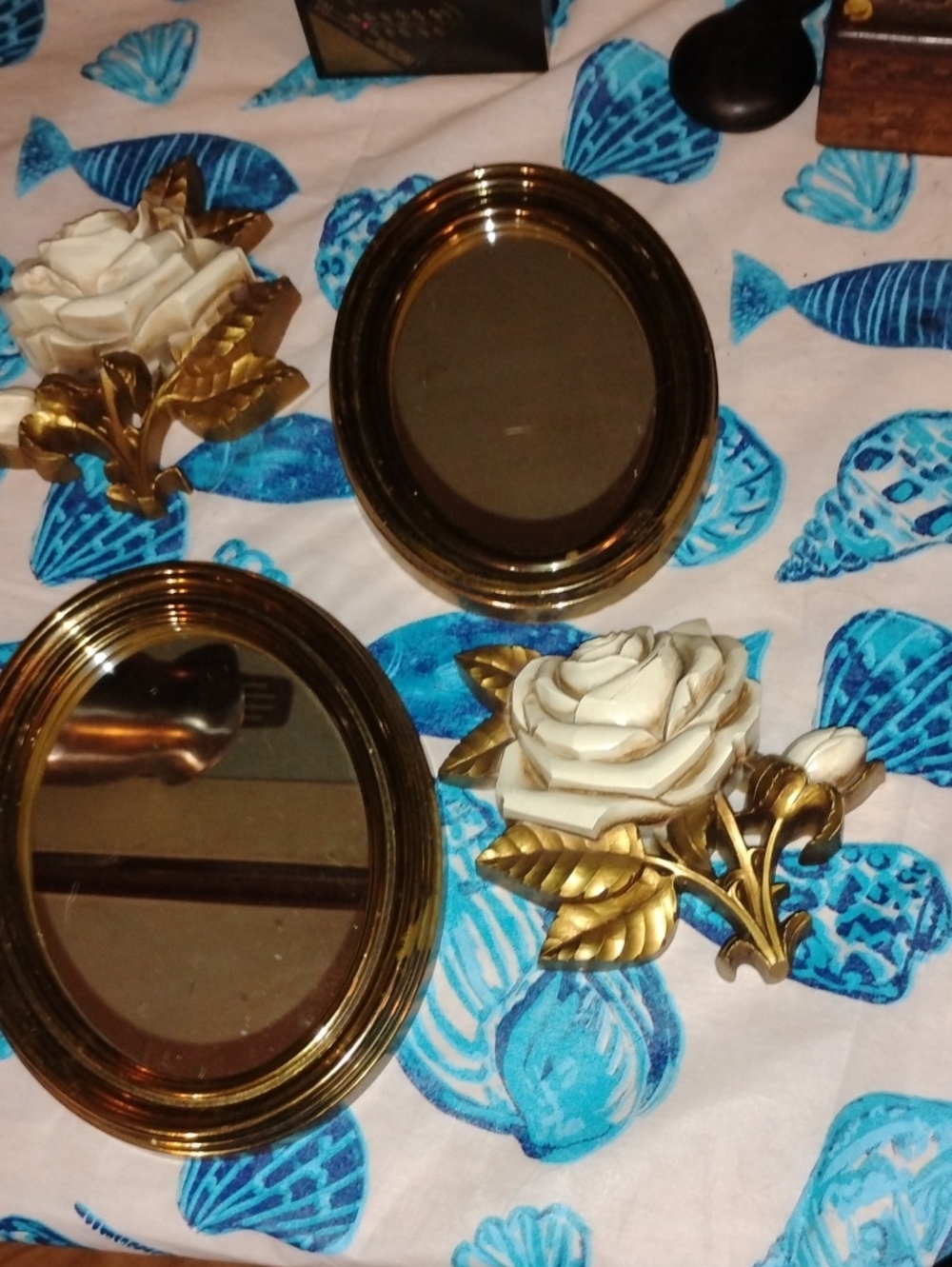 Gold and Cream Rose Wall Sconces and Oval Mirrors - Decorative Home Accents